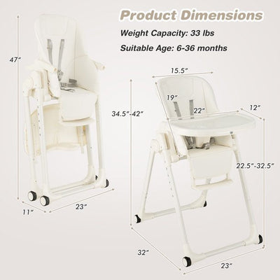 4-in-1 Foldable Baby High Chair Height Adjustable Feeding Chair w/ Wheels Grey