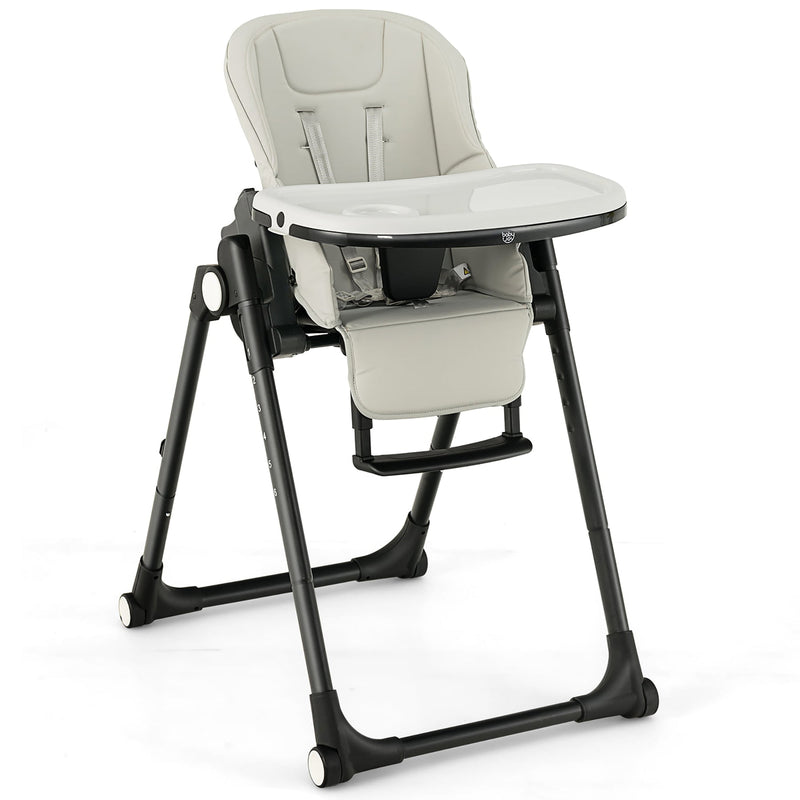 4-in-1 Foldable Baby High Chair Height Adjustable Feeding Chair w/ Wheels Grey