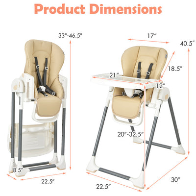 Foldable Baby High Chair with Double Removable Trays and Book Holder