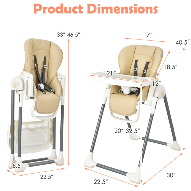 Foldable Baby High Chair with Double Removable Trays and Book Holder