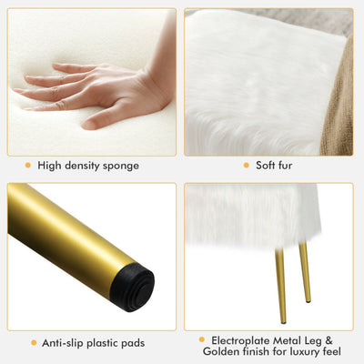 Upholstered Faux Fur Vanity Stool with Golden Legs for Makeup Room