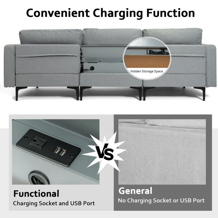 Modular L-shaped Sectional Sofa with Reversible Chaise--Gray