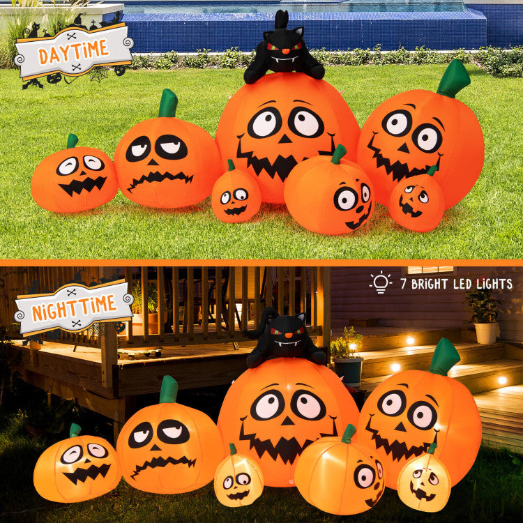 4 Pumpkins Patch Halloween Decoration with Black Cat and Built-in LED Lights