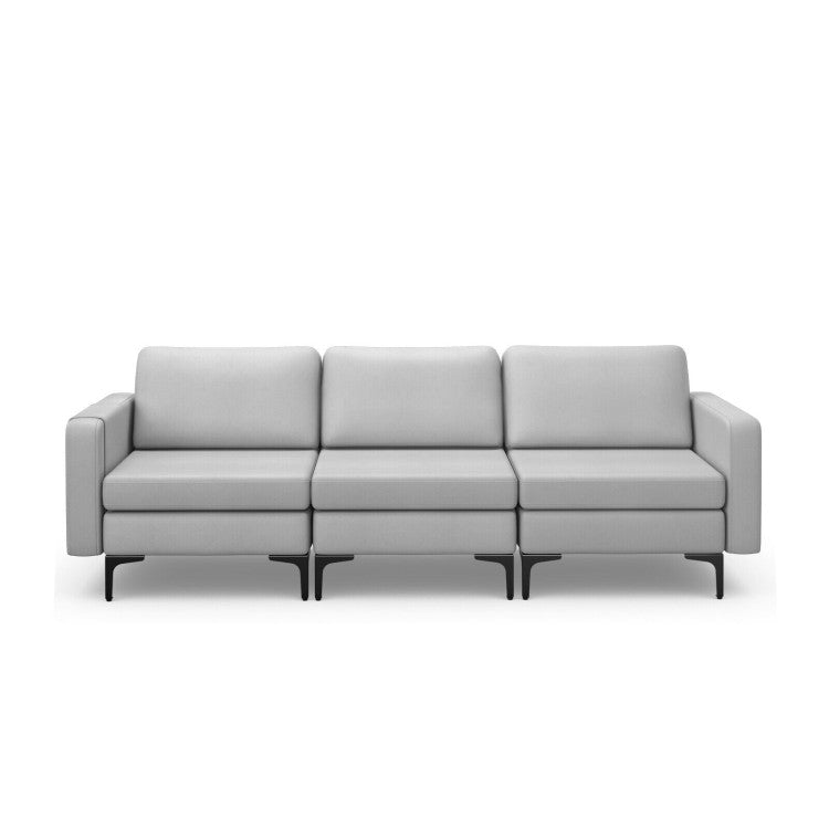 3-Seat Sectional Sofa Couch with Armrest Magazine Pocket and Metal Leg--Light Gray