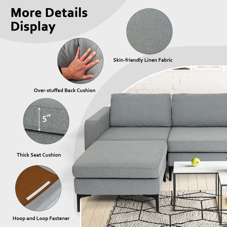 Modular L-shaped Sectional Sofa with Reversible Chaise--Gray