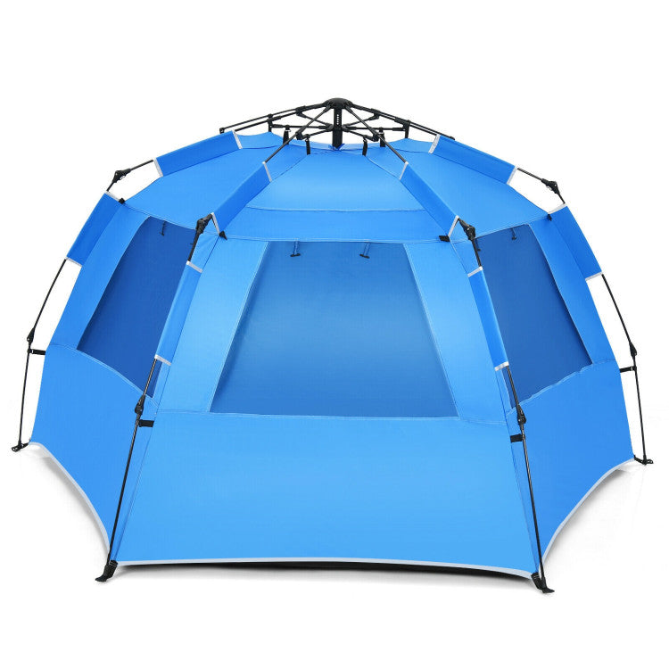 3-4 Person Easy Pop-Up Beach Tent UPF 50+ Portable Sun Shelter--Blue