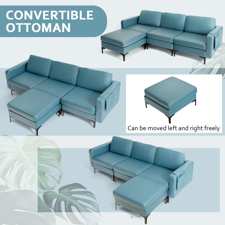 Modular L-shaped Sectional Sofa with Reversible Chaise--Blue