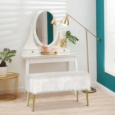 Upholstered Faux Fur Vanity Stool with Golden Legs for Makeup Room