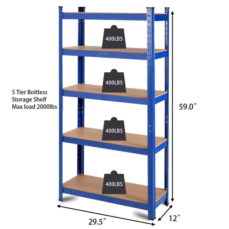 Adjust 30 x60 Inch 5 Level Garage Tool Shelf Storage--Blue