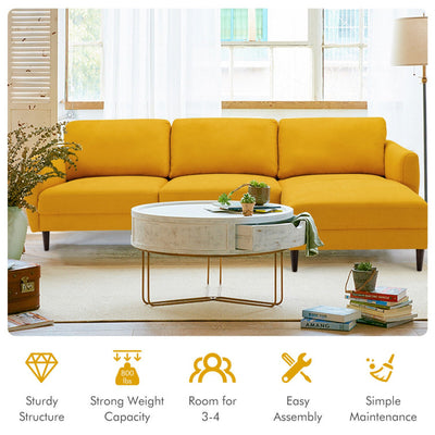 L-Shaped Fabric Sectional Sofa with Chaise Lounge and Solid Wood Legs--Yellow