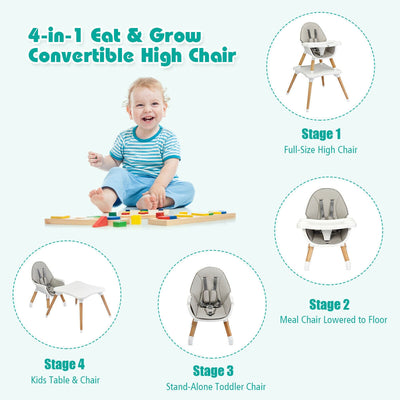 4 in 1 Convertible Baby High Chair with Detachable Tray and Removable Cushion