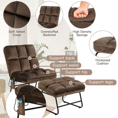 Velvet Massage Recliners with Ottoman Remote Control and Side Pocket