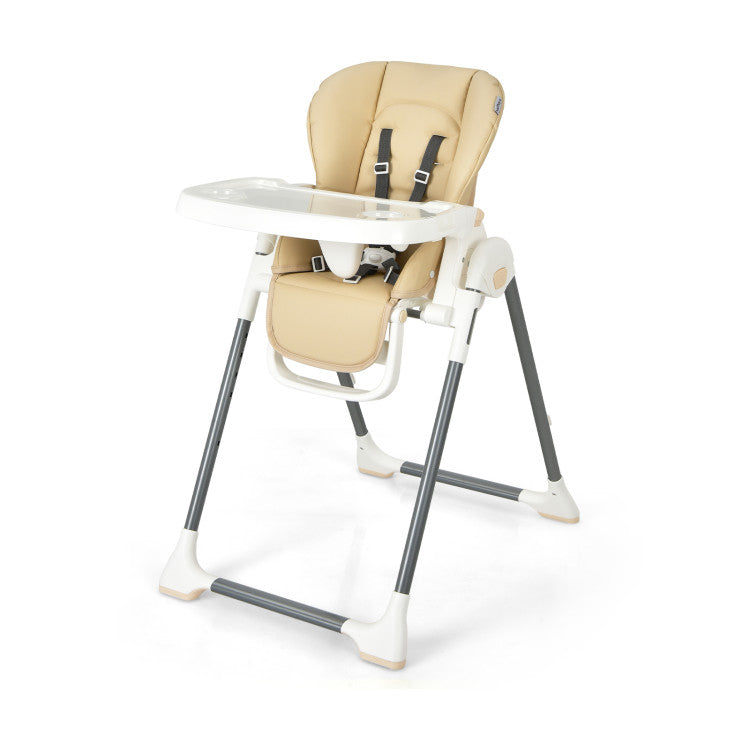 Foldable Baby High Chair with Double Removable Trays and Book Holder