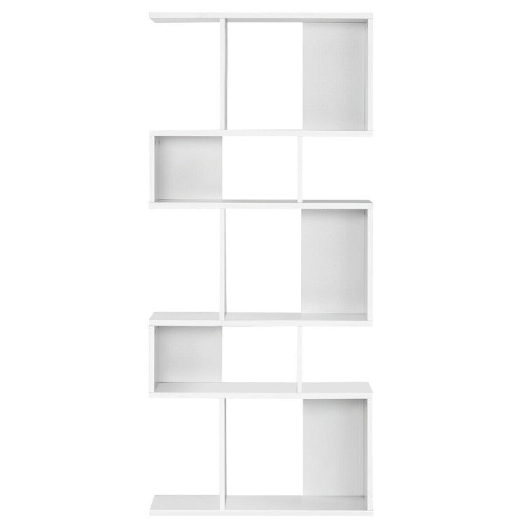 5-Tier Wood Geometric Bookshelf with S Shaped Design