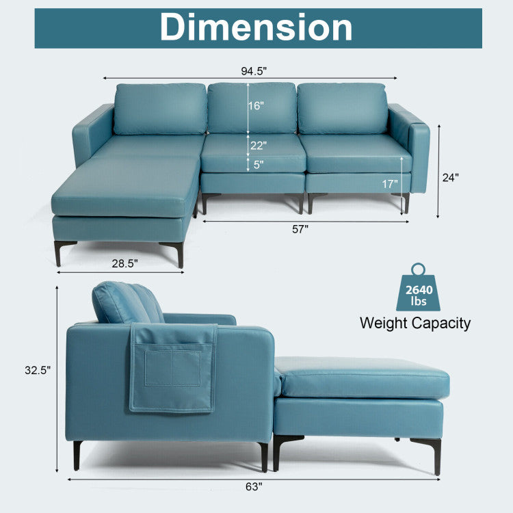 Modular L-shaped Sectional Sofa with Reversible Chaise--Blue