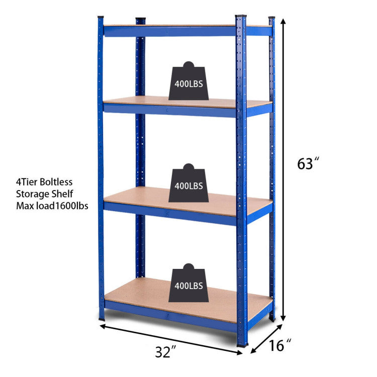 Adjustable Heavy Duty 4 Level Garage Tool Shelf Storage--Blue