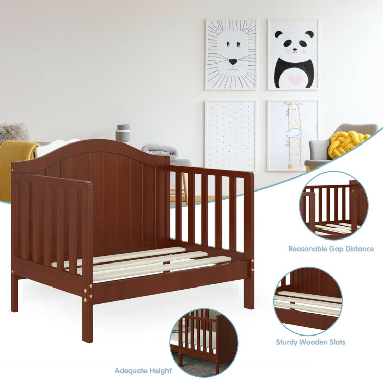 2-in-1 Classic Convertible Wooden Toddler Bed with 2 Side Guardrails for Extra Safety