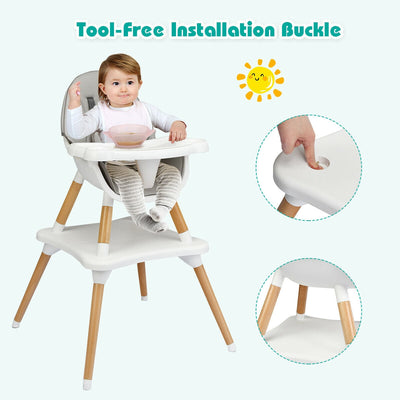 4 in 1 Convertible Baby High Chair with Detachable Tray and Removable Cushion