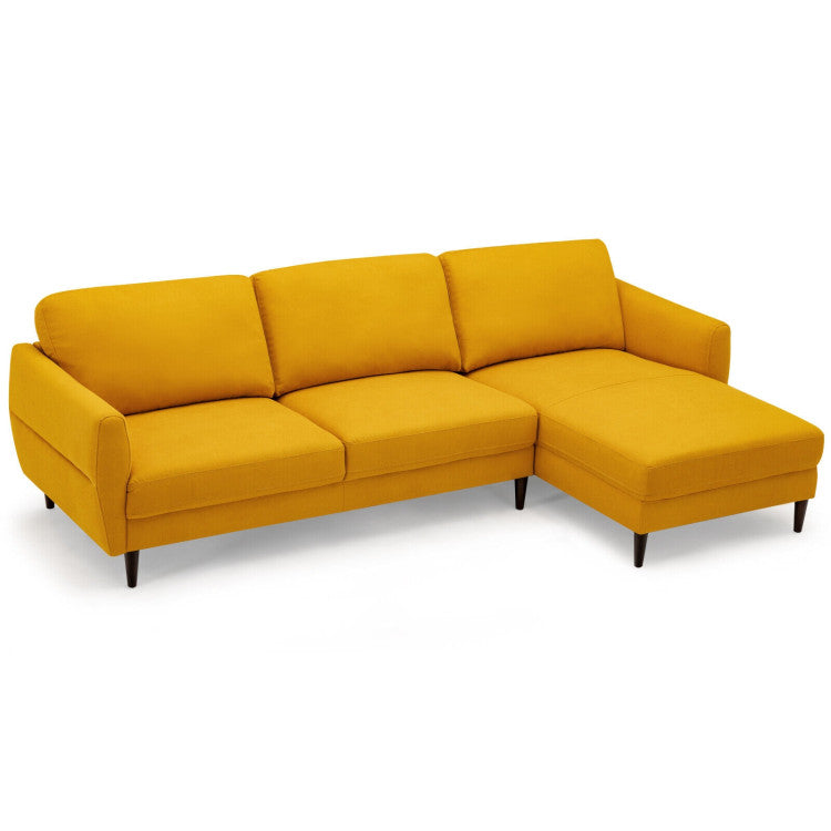 L-Shaped Fabric Sectional Sofa with Chaise Lounge and Solid Wood Legs--Yellow