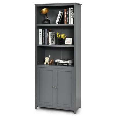 Standing Wooden Bookcase with  3 Tier Open Book Shelving and Double Doors