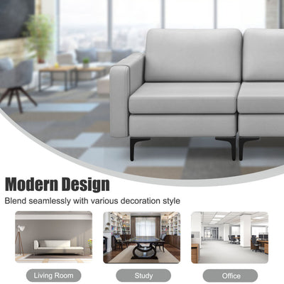 3-Seat Sectional Sofa Couch with Armrest Magazine Pocket and Metal Leg--Light Gray