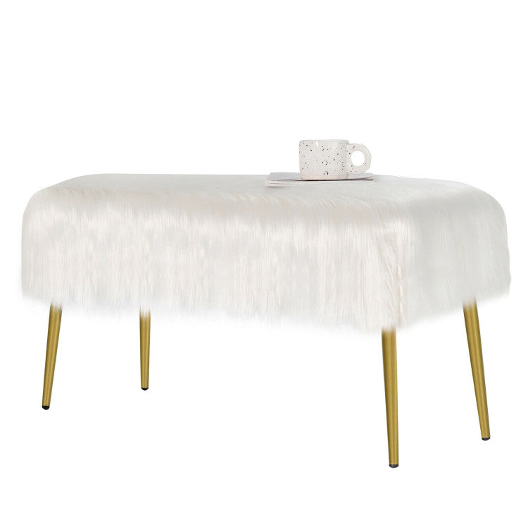 Upholstered Faux Fur Vanity Stool with Golden Legs for Makeup Room