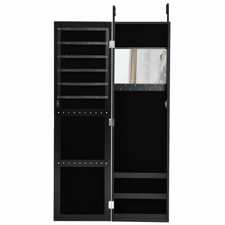 Full Length Mirror Jewelry Cabinet with Ring Slots and Necklace Hooks