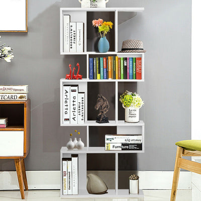 5-Tier Wood Geometric Bookshelf with S Shaped Design