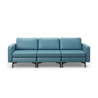 3-Seat Sectional Sofa Couch with Armrest Magazine Pocket and Metal Leg--Blue