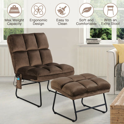 Velvet Massage Recliners with Ottoman Remote Control and Side Pocket