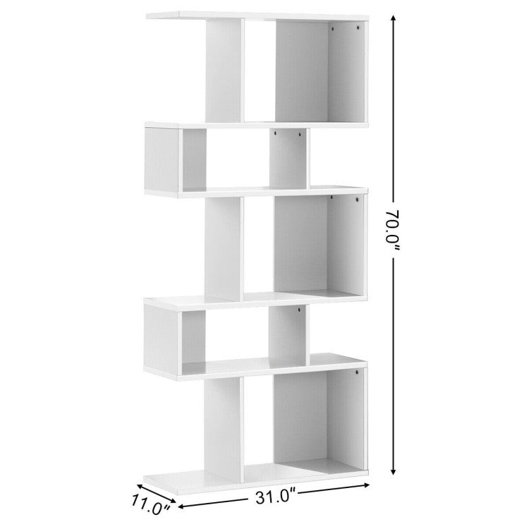 5-Tier Wood Geometric Bookshelf with S Shaped Design