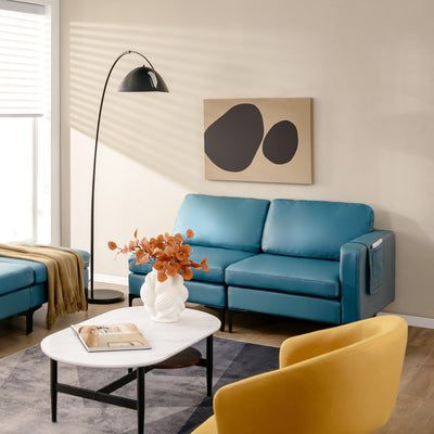 3-Seat Sectional Sofa Couch with Armrest Magazine Pocket and Metal Leg--Blue