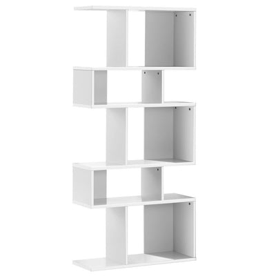 5-Tier Wood Geometric Bookshelf with S Shaped Design