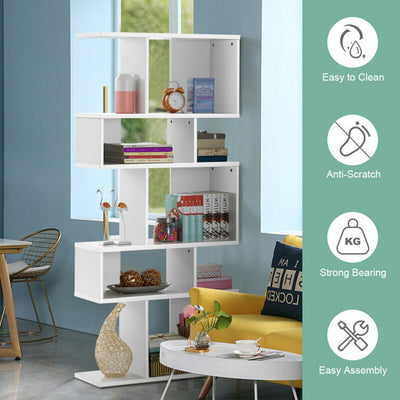 5-Tier Wood Geometric Bookshelf with S Shaped Design