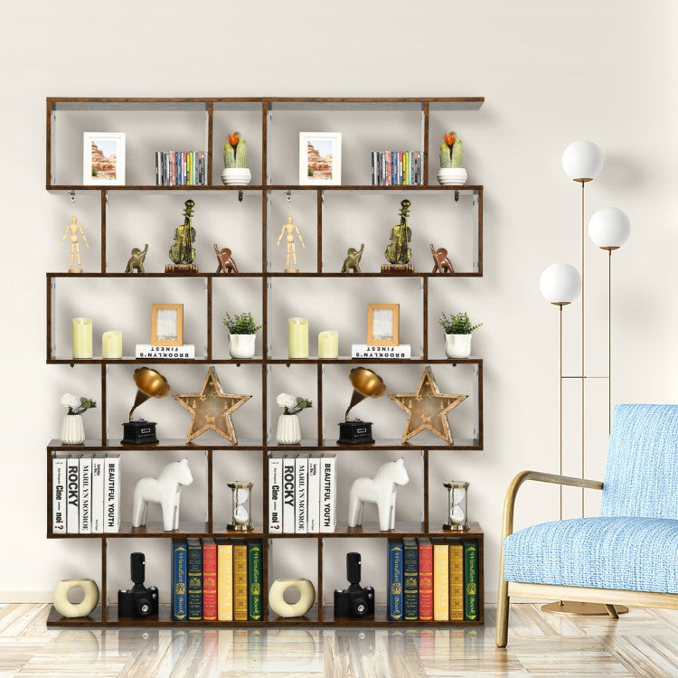 6 Tier S-Shaped Bookshelf Storage Display Bookcase Decor Z-Shelf