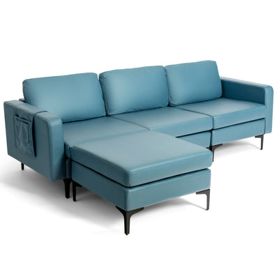 Modular L-shaped Sectional Sofa with Reversible Chaise--Blue