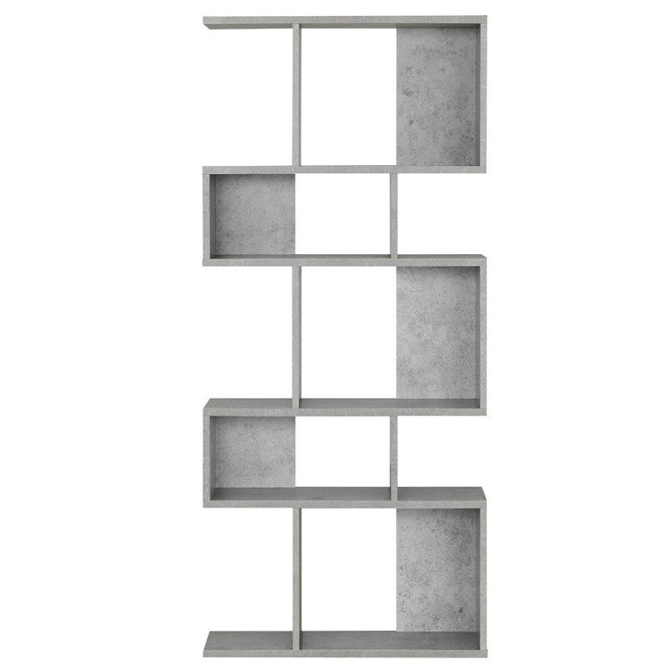 5-Tier Wood Geometric Bookshelf with S Shaped Design