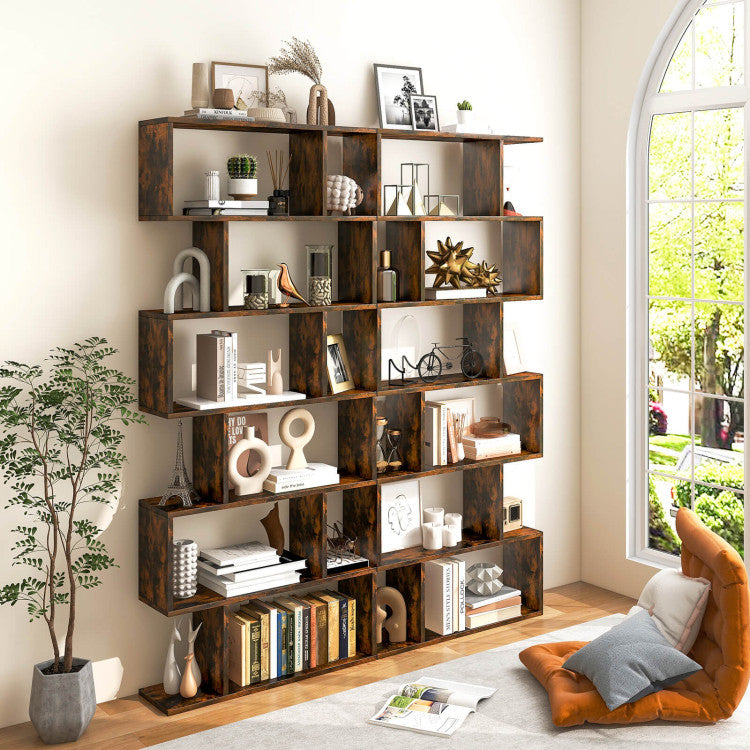 6 Tier S-Shaped Bookshelf Storage Display Bookcase Decor Z-Shelf