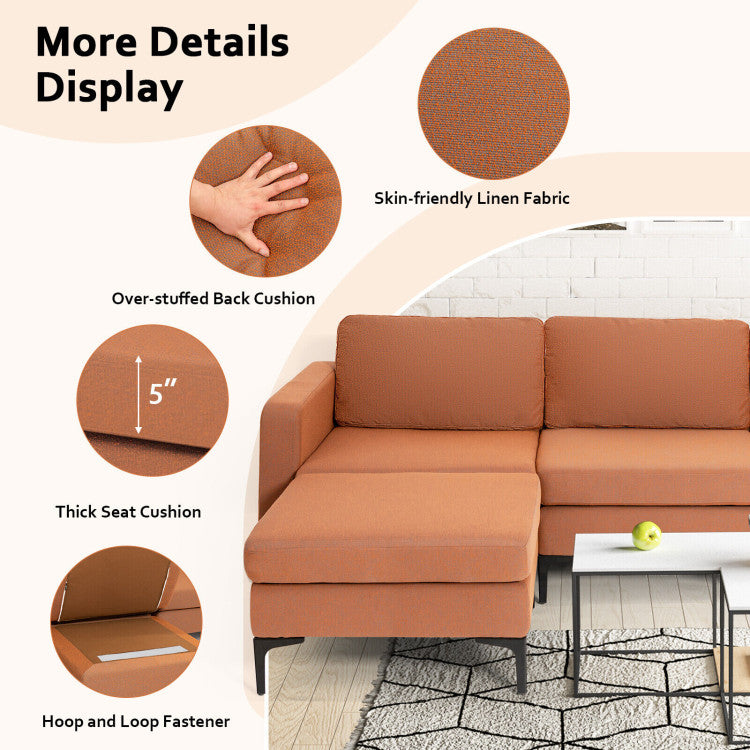 Modular L-shaped Sectional Sofa with Reversible Chaise--Orange