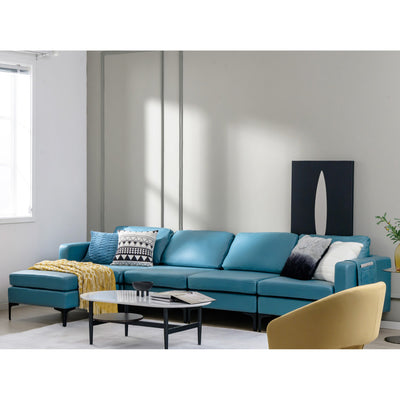 3-Seat Sectional Sofa Couch with Armrest Magazine Pocket and Metal Leg--Blue