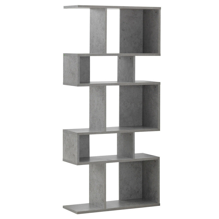 5-Tier Wood Geometric Bookshelf with S Shaped Design