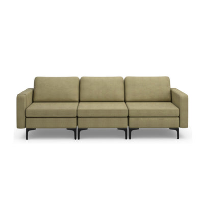 3-Seat Sectional Sofa Couch with Armrest Magazine Pocket and Metal Leg--Green