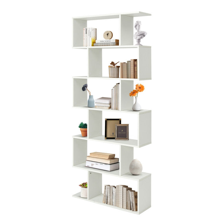 6 Tier S-Shaped Bookshelf Storage Display Bookcase Decor Z-Shelf