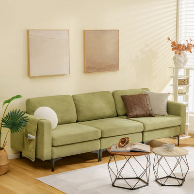 3-Seat Sectional Sofa Couch with Armrest Magazine Pocket and Metal Leg--Green