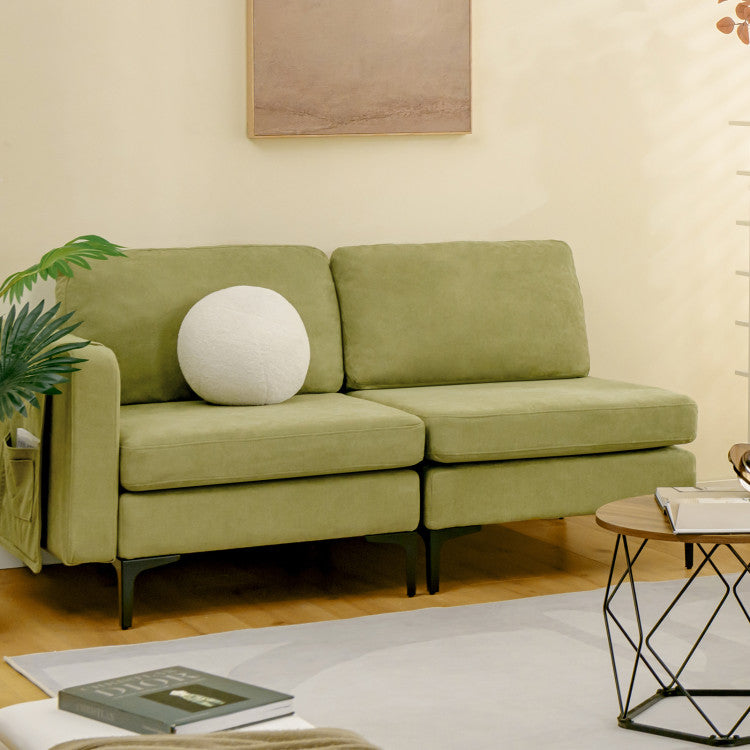 3-Seat Sectional Sofa Couch with Armrest Magazine Pocket and Metal Leg--Green