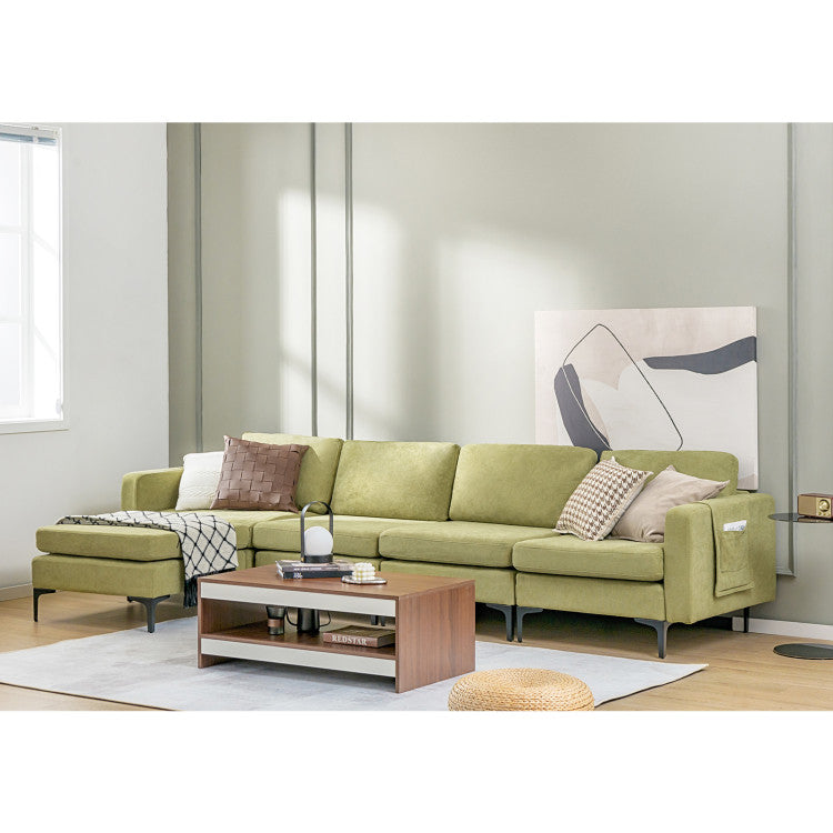 3-Seat Sectional Sofa Couch with Armrest Magazine Pocket and Metal Leg--Green