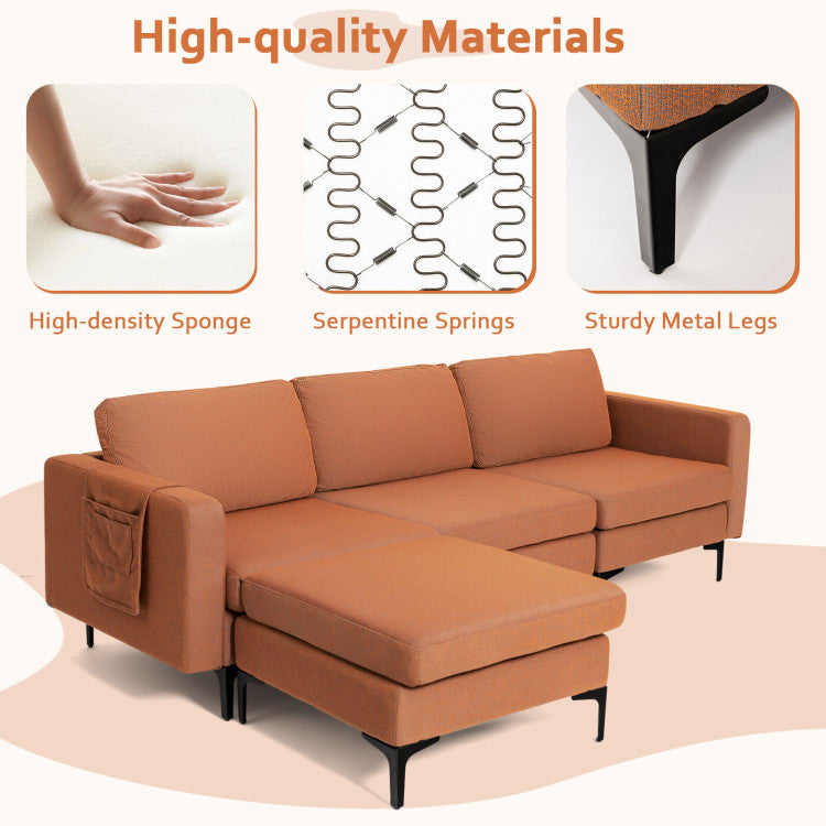 Modular L-shaped Sectional Sofa with Reversible Chaise--Orange