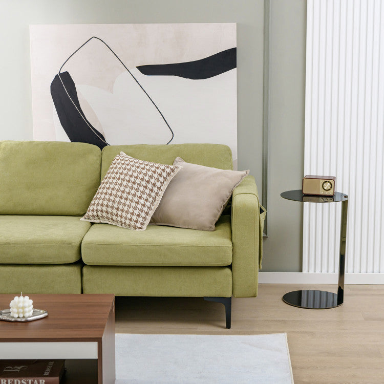 3-Seat Sectional Sofa Couch with Armrest Magazine Pocket and Metal Leg--Green