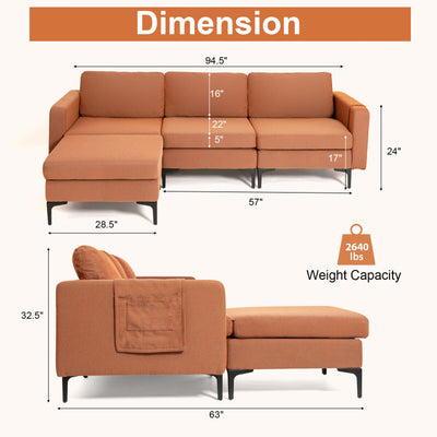 Modular L-shaped Sectional Sofa with Reversible Chaise--Orange