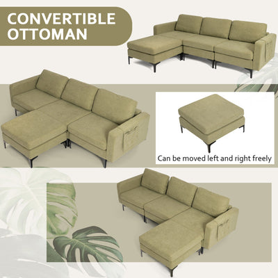 Modular L-shaped Sectional Sofa with Reversible Chaise--Green